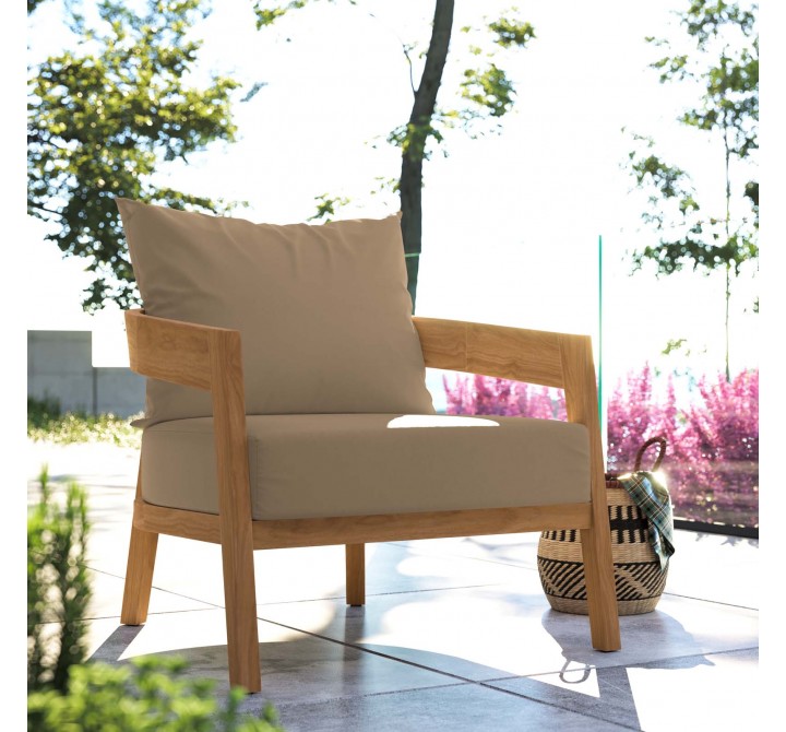 Modway Brisbane Teak Wood Outdoor Patio Armchair in Natural Light Brown - Lifestyle