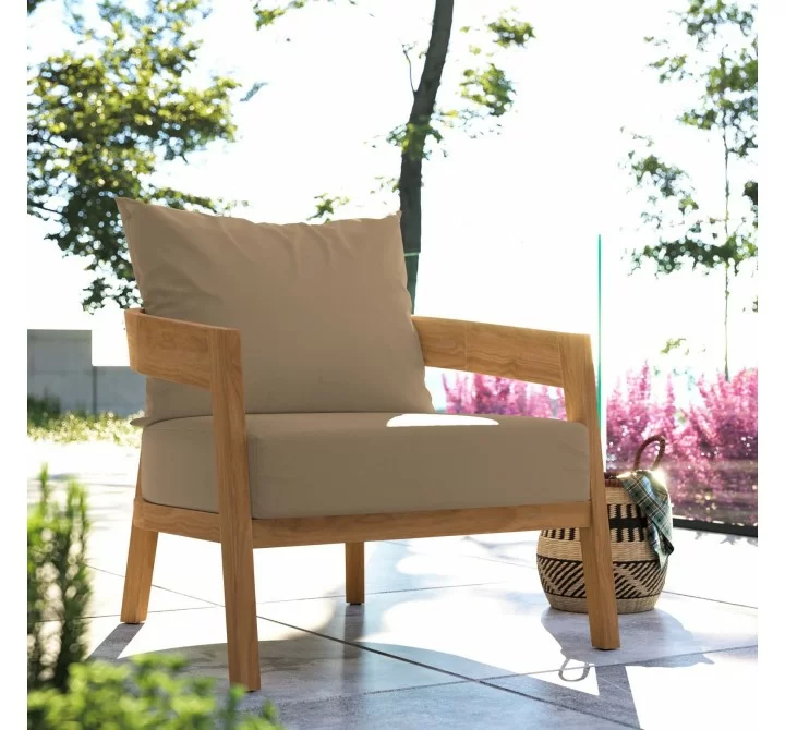 Modway Brisbane Teak Wood Outdoor Patio Armchair in Natural Light Brown - Lifestyle