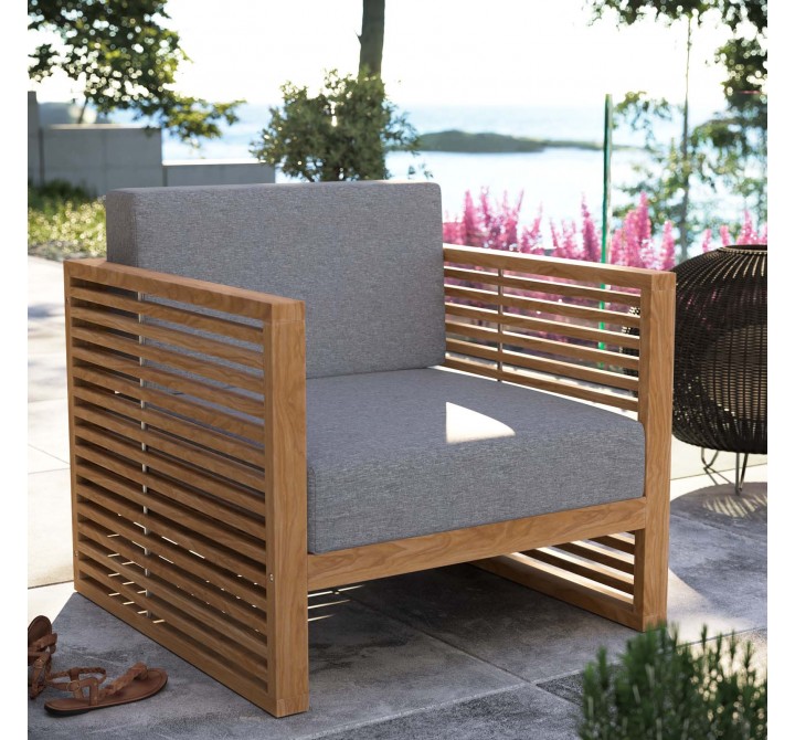 Modway Carlsbad Teak Wood Outdoor Patio Armchair in Natural Gray - Lifestyle