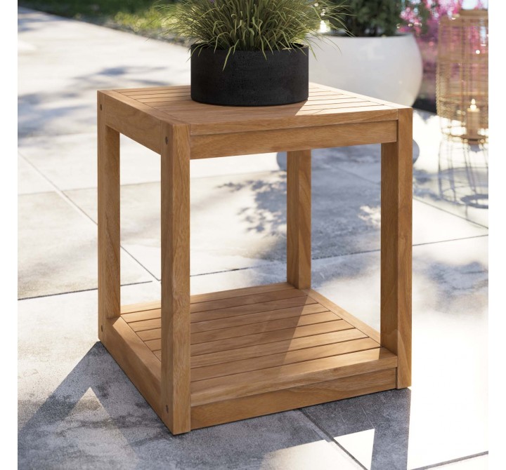 Modway Carlsbad Teak Wood Outdoor Patio Side Table - Natural - Lifestyle