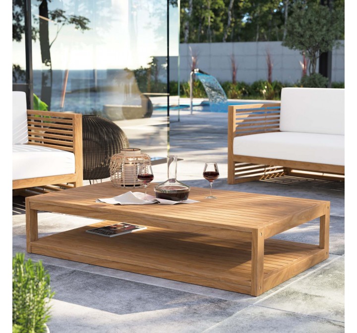Modway Carlsbad Teak Wood Outdoor Patio Coffee Table - Natural - Lifestyle