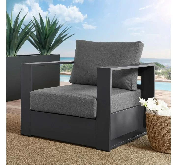 Modway Tahoe Outdoor Patio Powder-Coated Aluminum Armchair in Gray Charcoal - Lifestyle