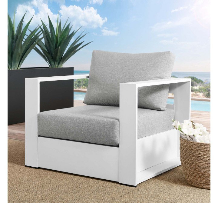 Modway Tahoe Outdoor Patio Powder-Coated Aluminum Armchair in White Gray - Lifestyle