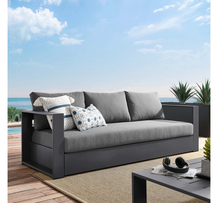 Modway Tahoe Outdoor Patio Powder-Coated Aluminum Sofa in Gray Charcoal - Lifestyle