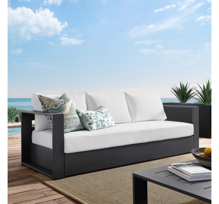 Modway Tahoe Outdoor Patio Powder-Coated Aluminum Sofa - Gray White - Lifestyle