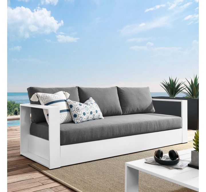 Modway Tahoe Outdoor Patio Powder-Coated Aluminum Sofa - White Charcoal - Lifestyle