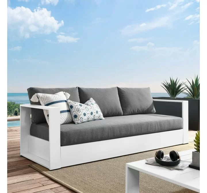 Modway Tahoe Outdoor Patio Powder-Coated Aluminum Sofa - White Charcoal - Lifestyle