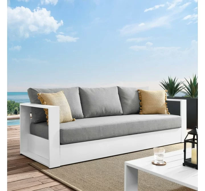 Modway Tahoe Outdoor Patio Powder-Coated Aluminum Sofa in White Gray - Lifestyle