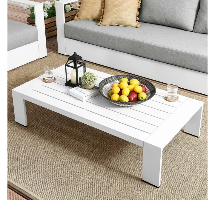 Modway Tahoe Outdoor Patio Powder-Coated Aluminum Coffee Table in White - Lifestyle