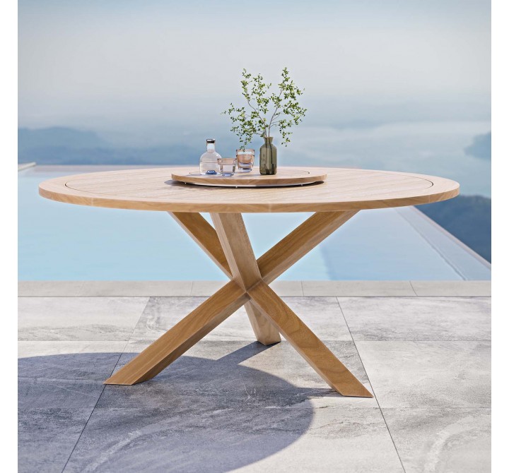 Modway Wellspring 63" Outdoor Patio Teak Wood Dining Table - Natural - Lifestyle