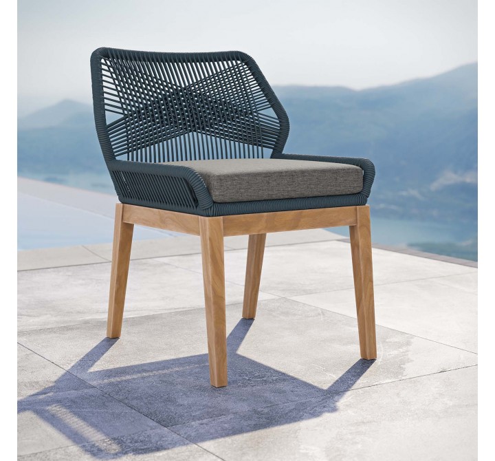 Modway Wellspring Outdoor Patio Teak Wood Dining Chair in Blue Graphite - Lifestyle