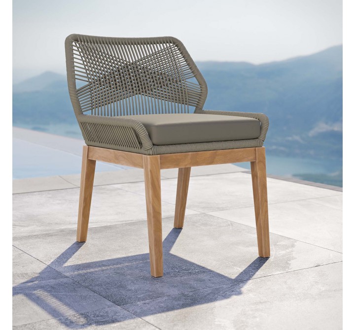 Modway Wellspring Outdoor Patio Teak Wood Dining Chair - Light Gray Greige - Lifestyle