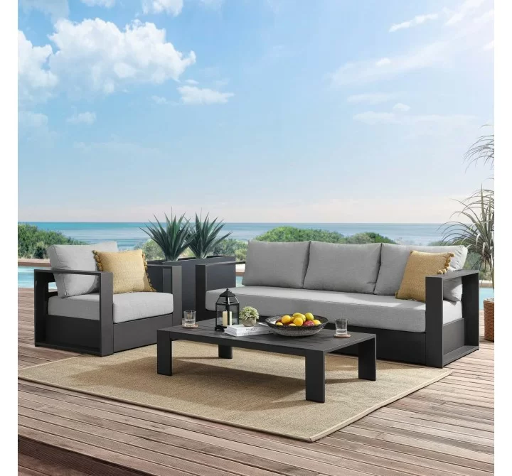 Modway Tahoe Outdoor Patio Powder-Coated Aluminum 3-Piece Set in Gray Gray - Lifestyle