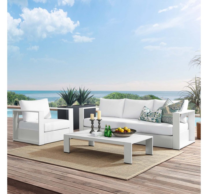 Modway Tahoe Outdoor Patio Powder-Coated Aluminum 3-Piece Set - White White - Lifestyle