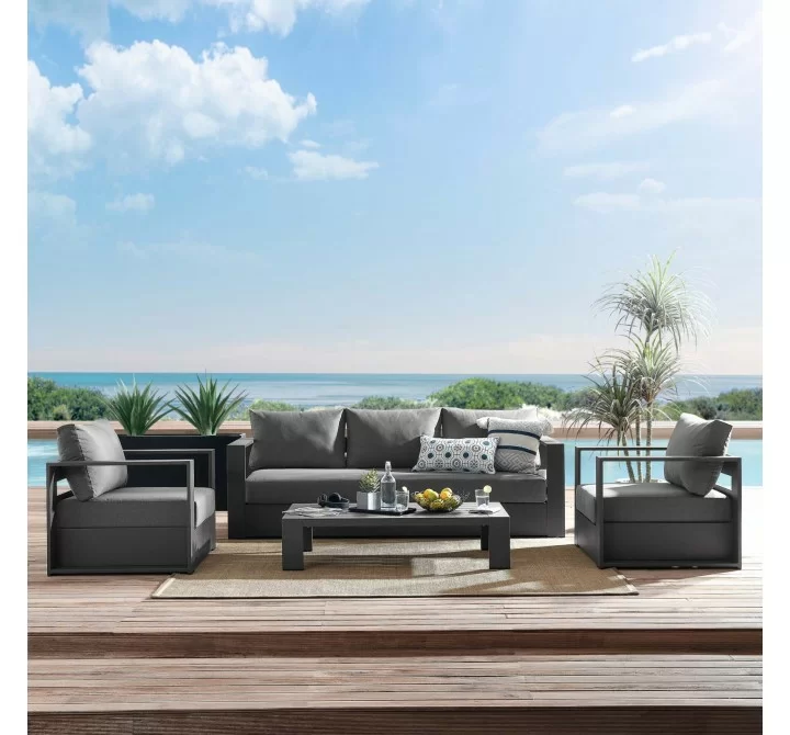 Modway Tahoe Outdoor Patio Powder-Coated Aluminum 4-Piece Set - Gray Charcoal - Lifestyle