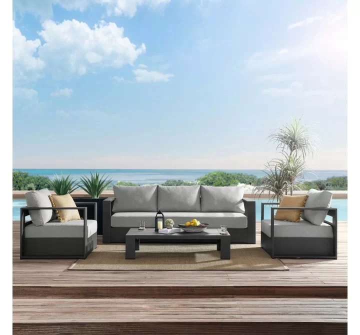 Modway Tahoe Outdoor Patio Powder-Coated Aluminum 4-Piece Set - Gray Gray - Lifestyle