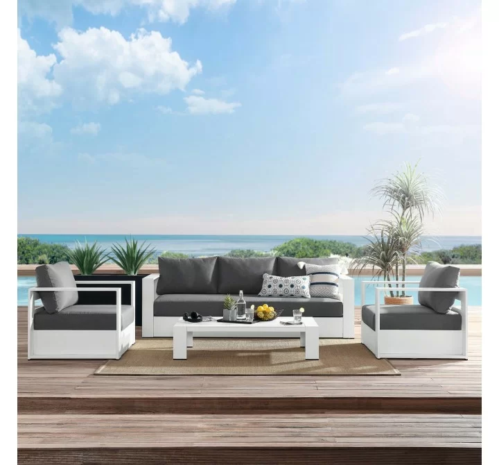 Modway Tahoe Outdoor Patio Powder-Coated Aluminum 4-Piece Set - White Charcoal - Lifestyle