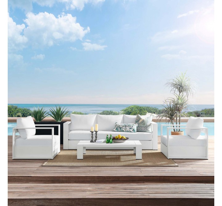 Modway Tahoe Outdoor Patio Powder-Coated Aluminum 4-Piece Set in White White - Lifestyle