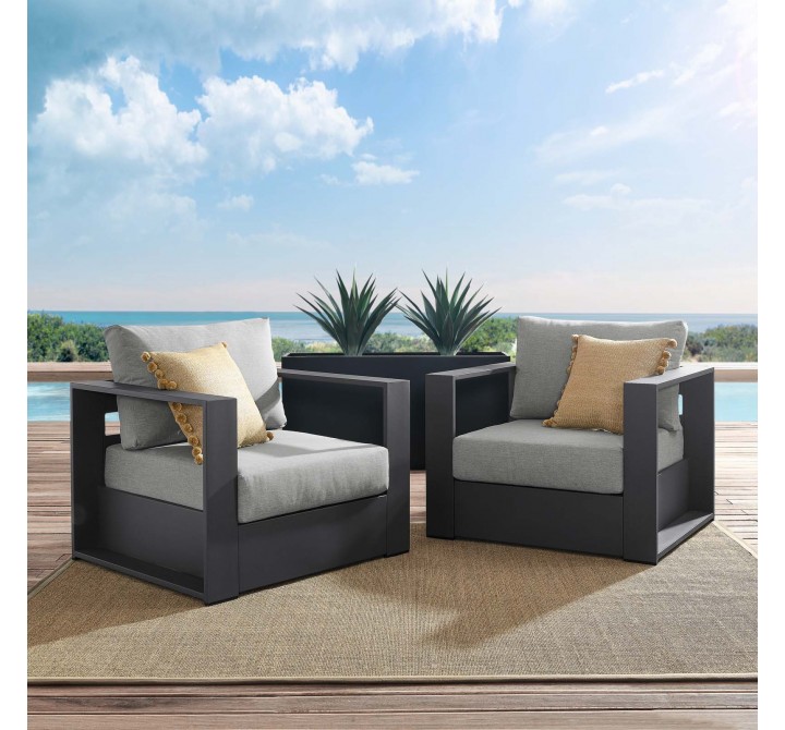 Modway Tahoe Outdoor Patio Powder-Coated Aluminum 2-Piece Armchair Set in Gray Gray - Lifestyle