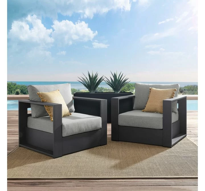 Modway Tahoe Outdoor Patio Powder-Coated Aluminum 2-Piece Armchair Set in Gray Gray - Lifestyle