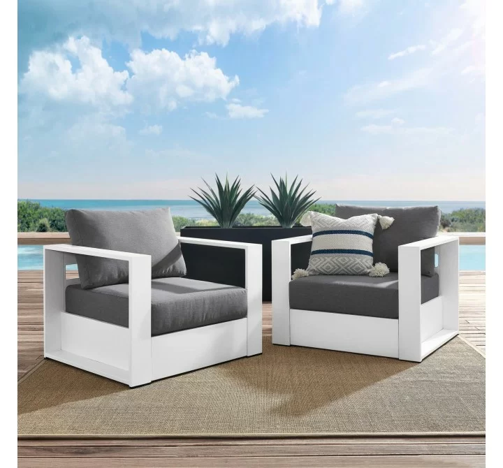 Modway Tahoe Outdoor Patio Powder-Coated Aluminum 2-Piece Armchair Set in White Charcoal - Lifestyle