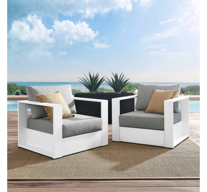Modway Tahoe Outdoor Patio Powder-Coated Aluminum 2-Piece Armchair Set in White Gray - Lifestyle