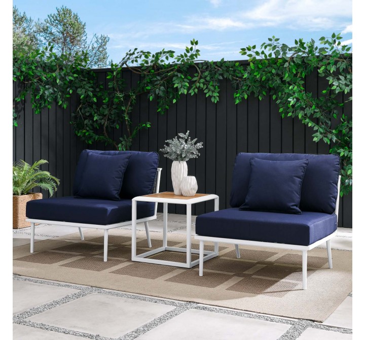 Modway Stance 3 Piece Outdoor Patio Aluminum Set in White Navy - Lifestyle