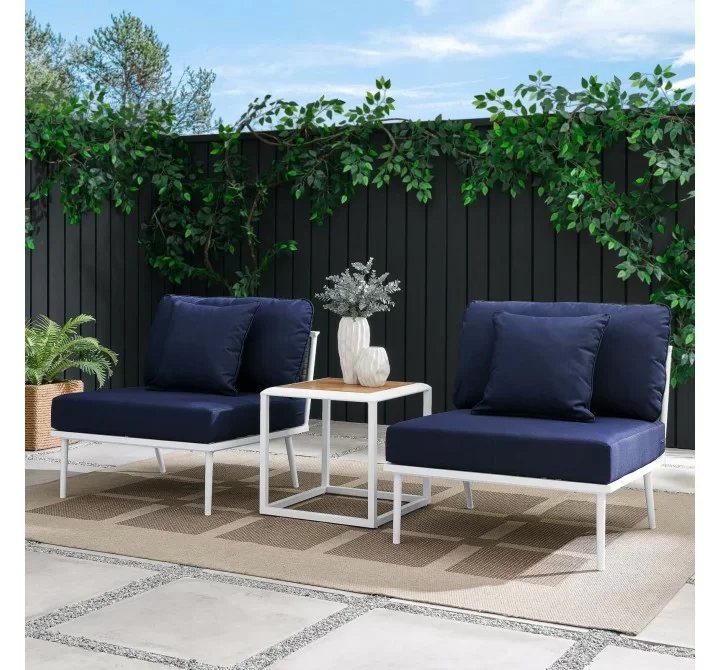 Modway Stance 3 Piece Outdoor Patio Aluminum Set in White Navy - Lifestyle