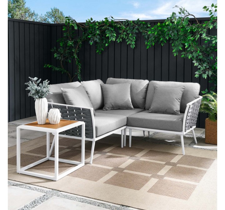 Modway Stance 4 Piece Outdoor Patio Aluminum Sectional Sofa Set in White Gray - Lifestyle