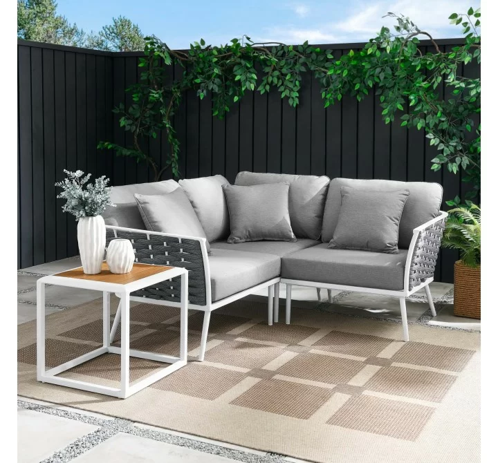 Modway Stance 4 Piece Outdoor Patio Aluminum Sectional Sofa Set in White Gray - Lifestyle
