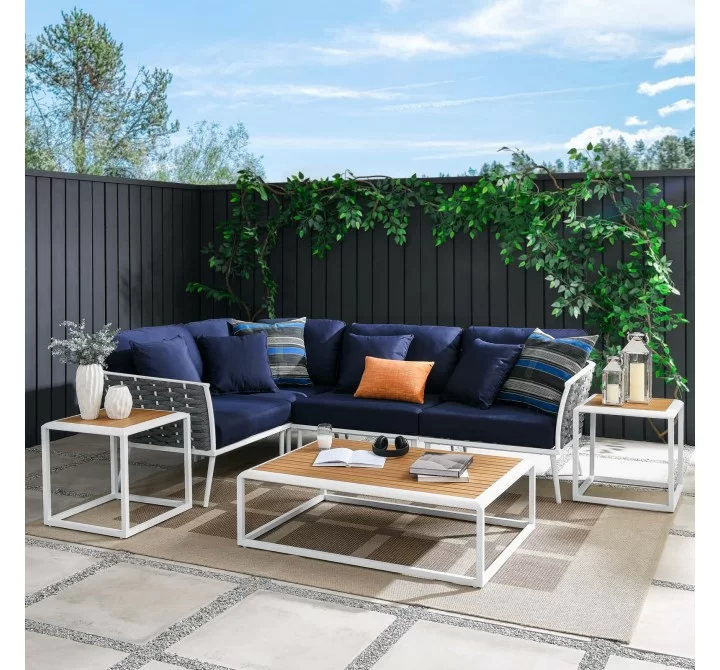 Modway Stance 7 Piece Outdoor Patio Aluminum Sectional Sofa Set in White Navy - Lifestyle
