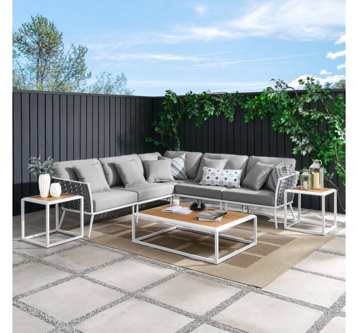 Modway Stance 8 Piece Outdoor Patio Aluminum Sectional Sofa Set in White Gray - Lifestyle