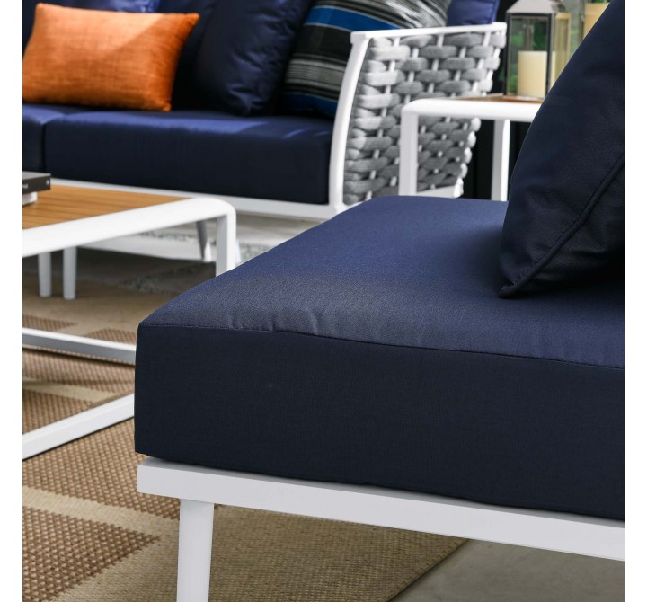Modway Stance 9 Piece Aluminum Outdoor Patio Aluminum Sectional Sofa Set in White Navy - Lifestyle