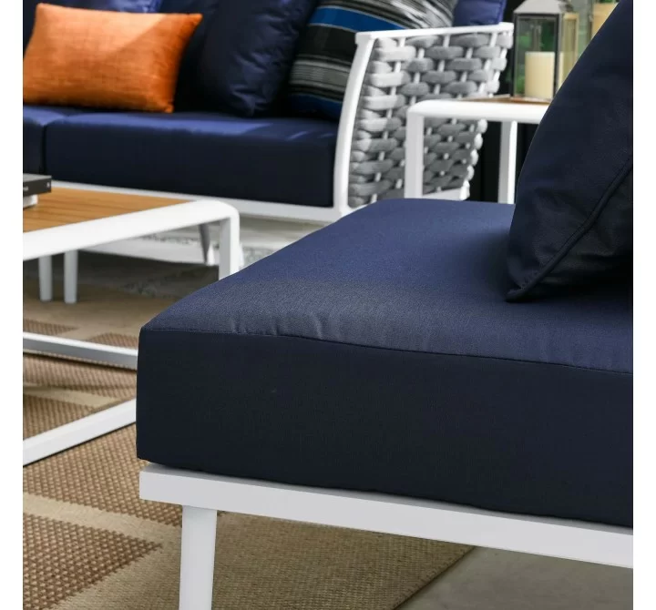 Modway Stance 9 Piece Aluminum Outdoor Patio Aluminum Sectional Sofa Set in White Navy - Lifestyle