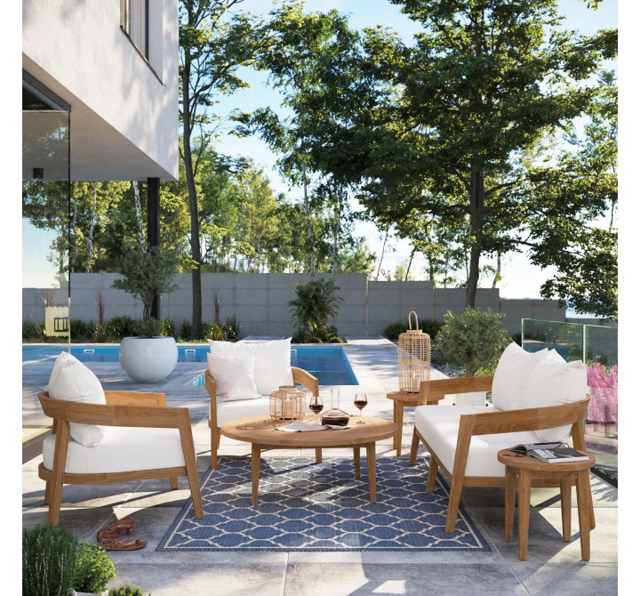 Modway Brisbane 6-Piece Teak Wood Outdoor Patio Set - Natural White - Lifestyle