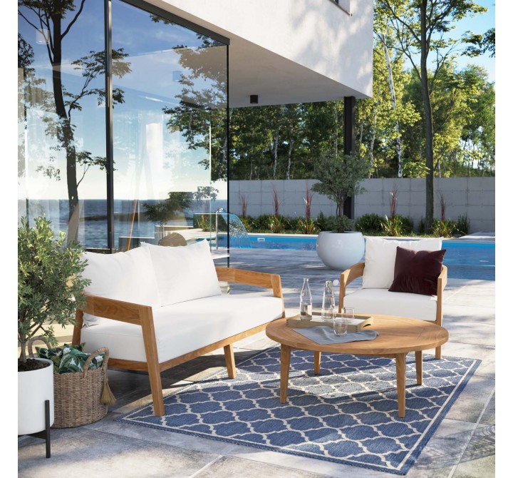 Modway Brisbane 3-Piece Teak Wood Outdoor Patio Set in Natural White - Lifestyle