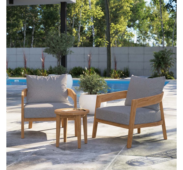 Modway Brisbane 3-Piece Teak Wood Outdoor Patio Set - Natural Gray - Lifestyle