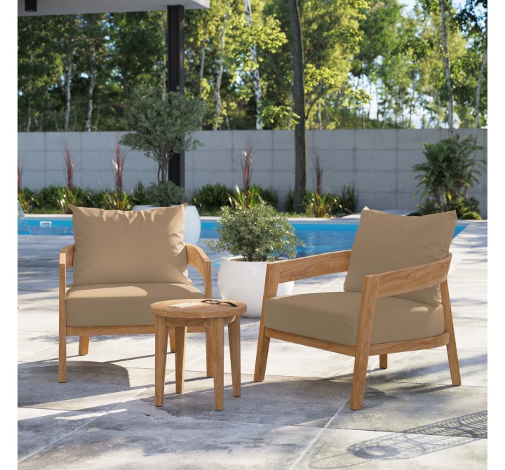 Modway Brisbane 3-Piece Teak Wood Outdoor Patio Set - Natural Light Brown - Lifestyle