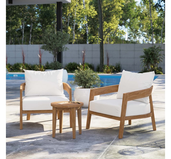 Modway Brisbane 3-Piece Teak Wood Outdoor Patio Set - Natural White - Lifestyle