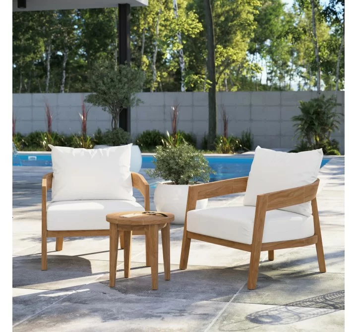 Modway Brisbane 3-Piece Teak Wood Outdoor Patio Set - Natural White - Lifestyle