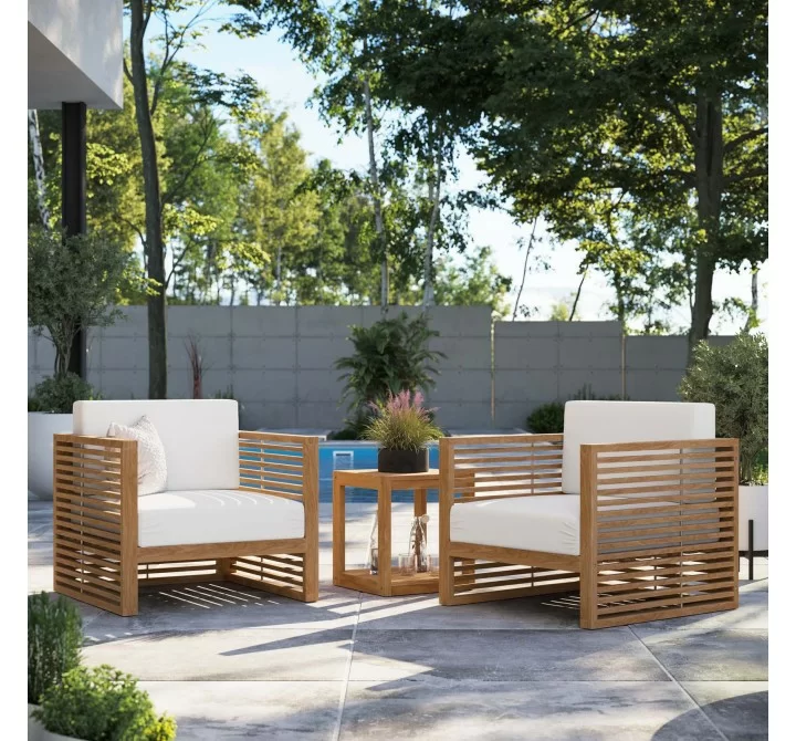 Modway Carlsbad 3-Piece Teak Wood Outdoor Patio Set - Natural White - Lifestyle