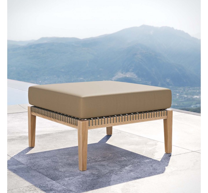 Modway Clearwater Outdoor Patio Teak Wood Ottoman in Gray  Light Brown - Lifestyle