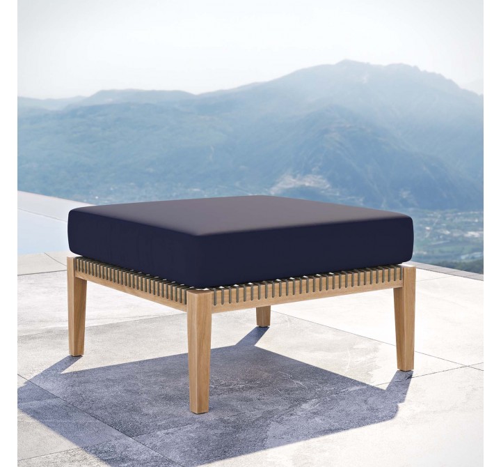 Modway Clearwater Outdoor Patio Teak Wood Ottoman in Gray Navy - Lifestyle