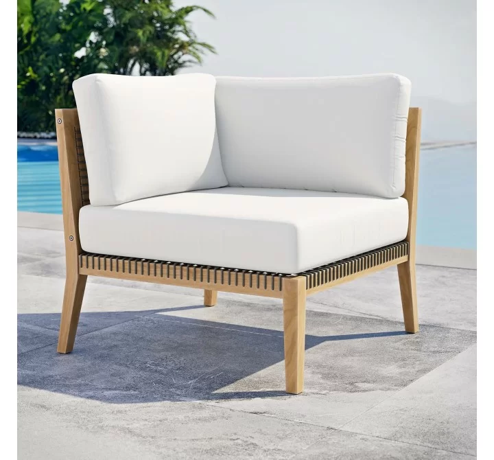 Modway Clearwater Outdoor Patio Teak Wood Corner Chair in Gray White - Lifestyle