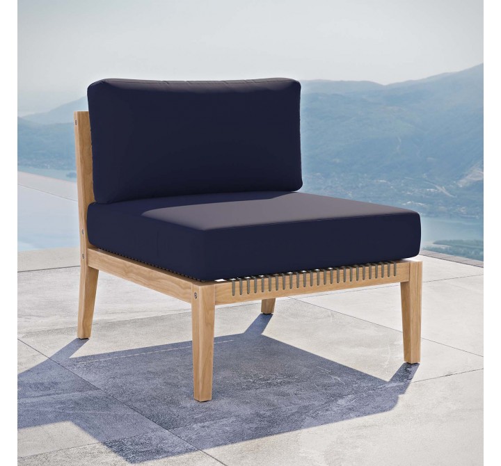 Modway Clearwater Outdoor Patio Teak Wood Armless Chair in Gray Navy - Lifestyle