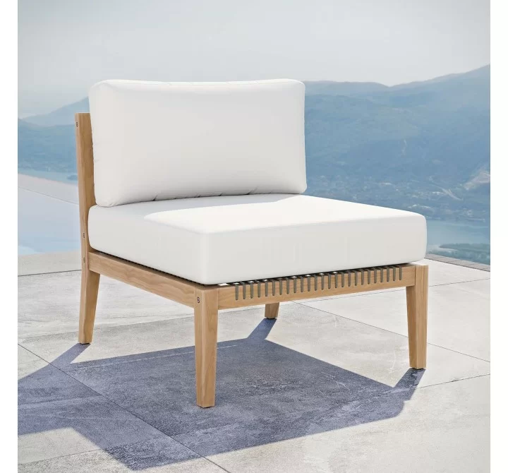 Modway Clearwater Outdoor Patio Teak Wood Armless Chair - Gray White - Lifestyle