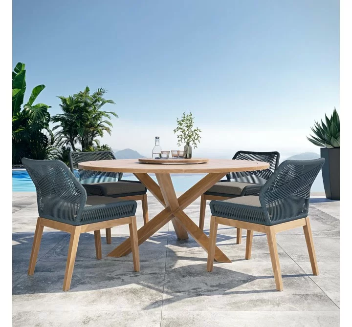 Modway Wellspring 5-Piece Outdoor Patio Teak Wood Dining Set - Blue Graphite - Lifestyle