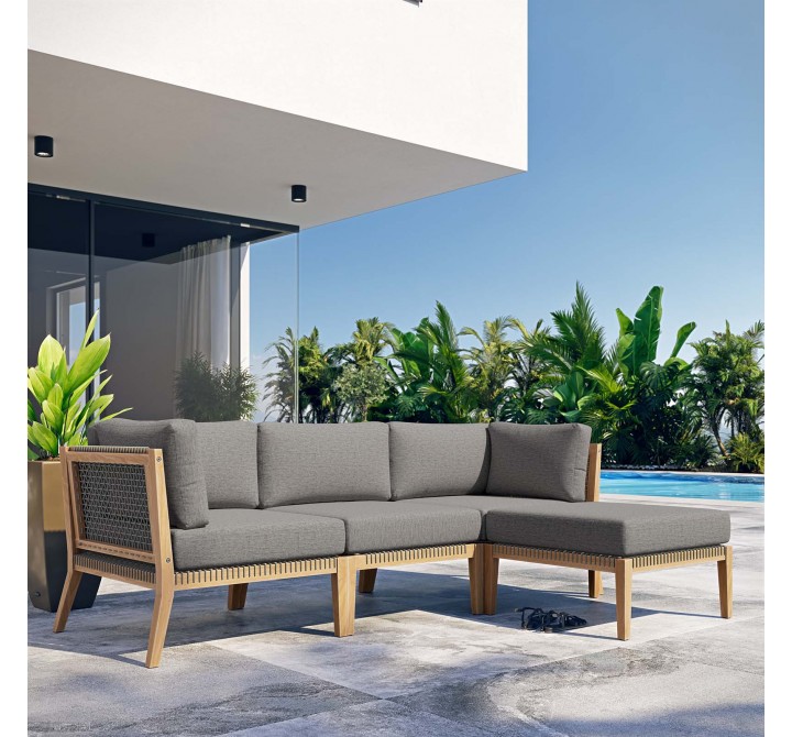 Modway Clearwater Outdoor Patio Teak Wood 4-Piece Sectional Sofa - Gray Graphite - Lifestyle