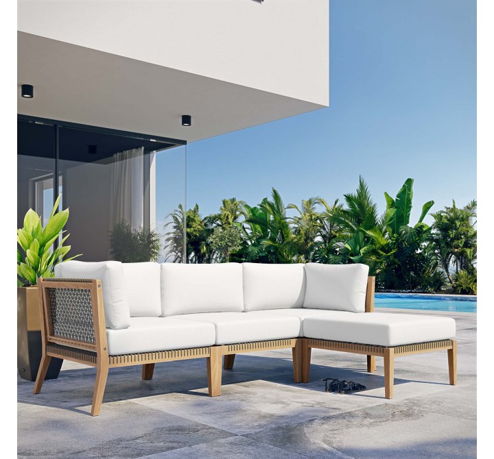 Modway Clearwater Outdoor Patio Teak Wood 4-Piece Sectional Sofa - Gray White - Lifestyle