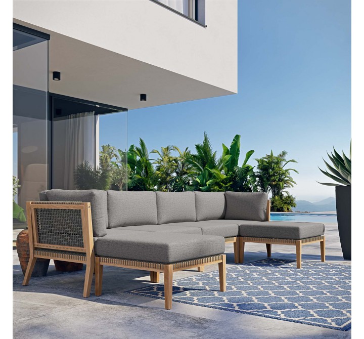 Modway Clearwater Outdoor Patio Teak Wood 6-Piece Sectional Sofa - Gray Graphite - Lifestyle